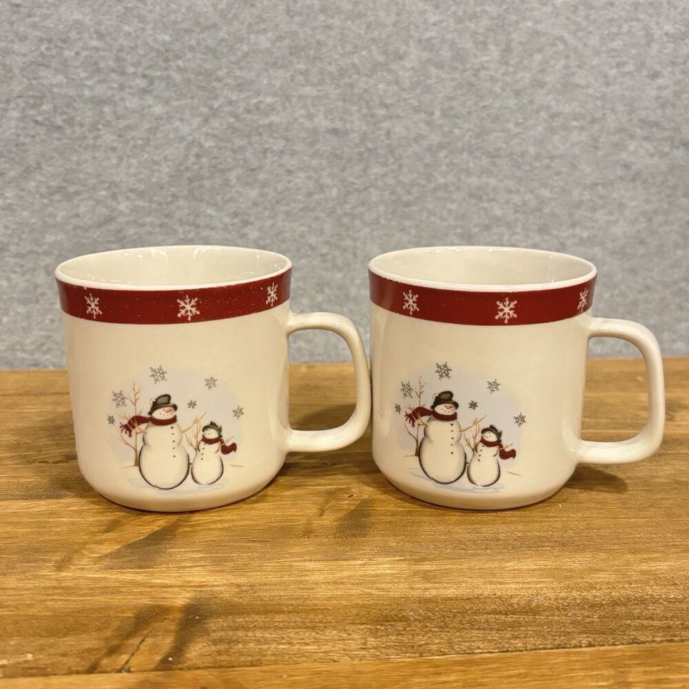 Vintage Royal Seasons Stoneware Snowman Mugs Set of 2 Winter Holiday Christmas